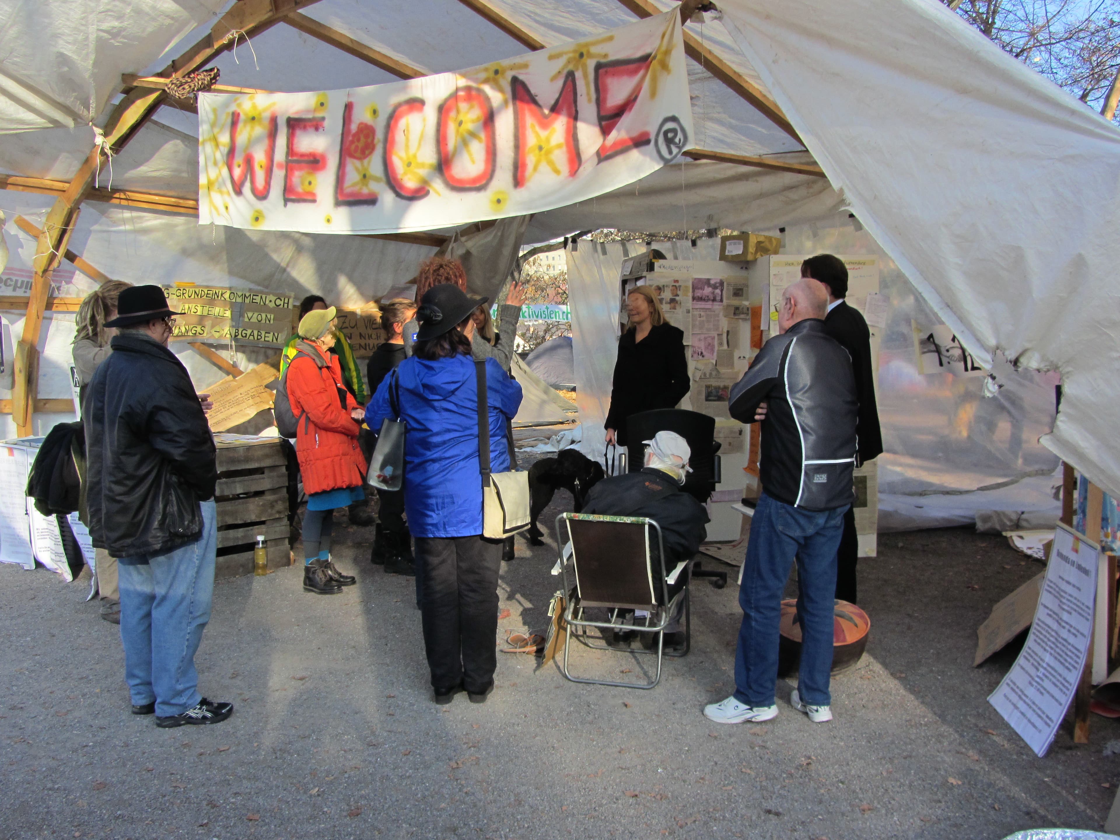 'Occupy' movement at Lindenhof Hill in the Zürich-Lindenhof district, Switzerland.
