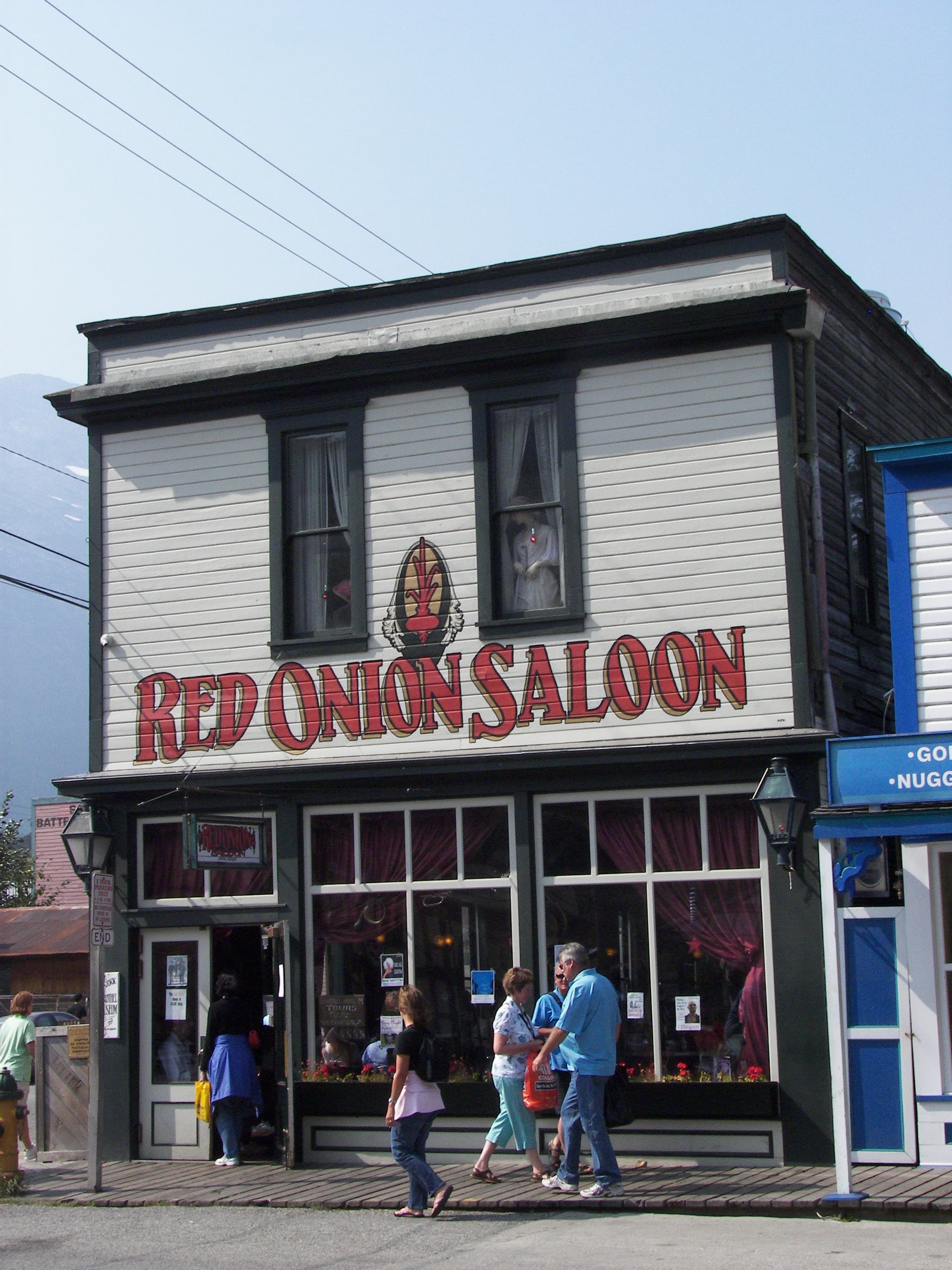 Red Onion Saloon, a former brothel and current museum, is located at Broadway and Second Avenue in Skagway, Alaska.