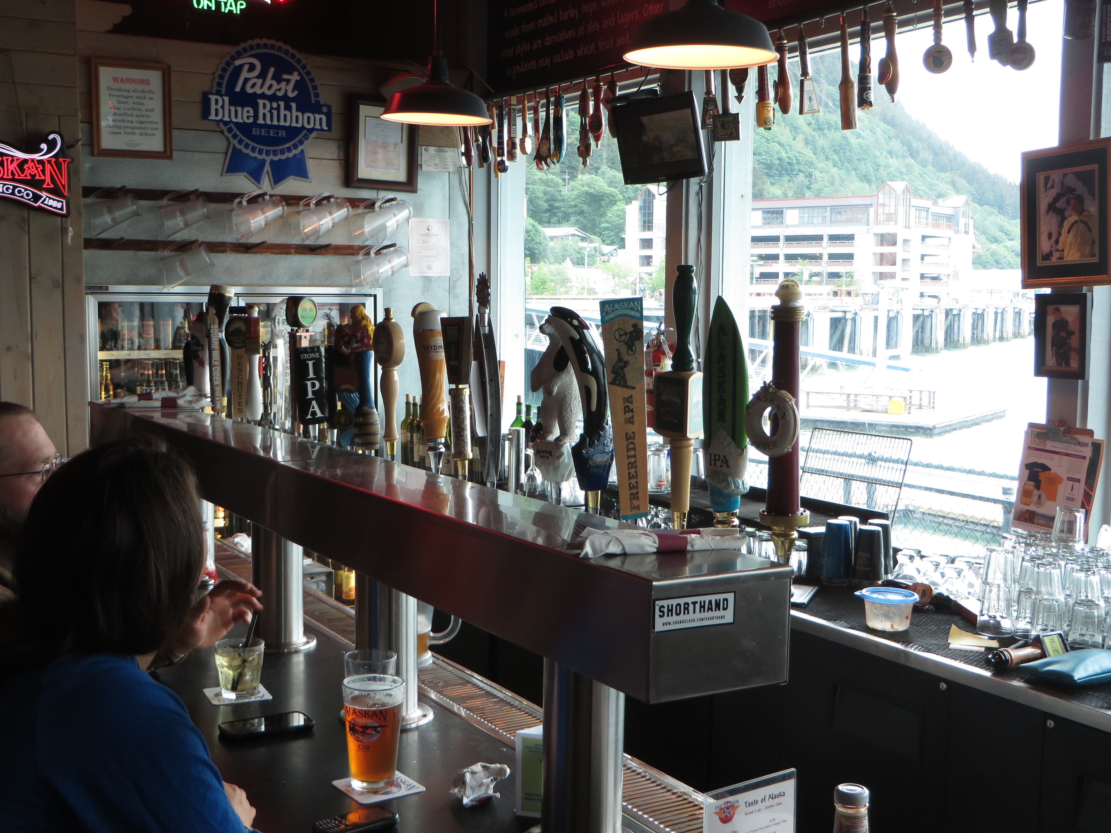 The Hangar on the Wharf is the highest-rated beer venue in Juneau, Alaska. They offer around 30 beers on tap. From the bar, you can enjoy a pleasant view of the Juneau waterfront, with seaplanes landing and taking off right outside. I really enjoyed my visit in July 2014, though the place was a bit noisy.