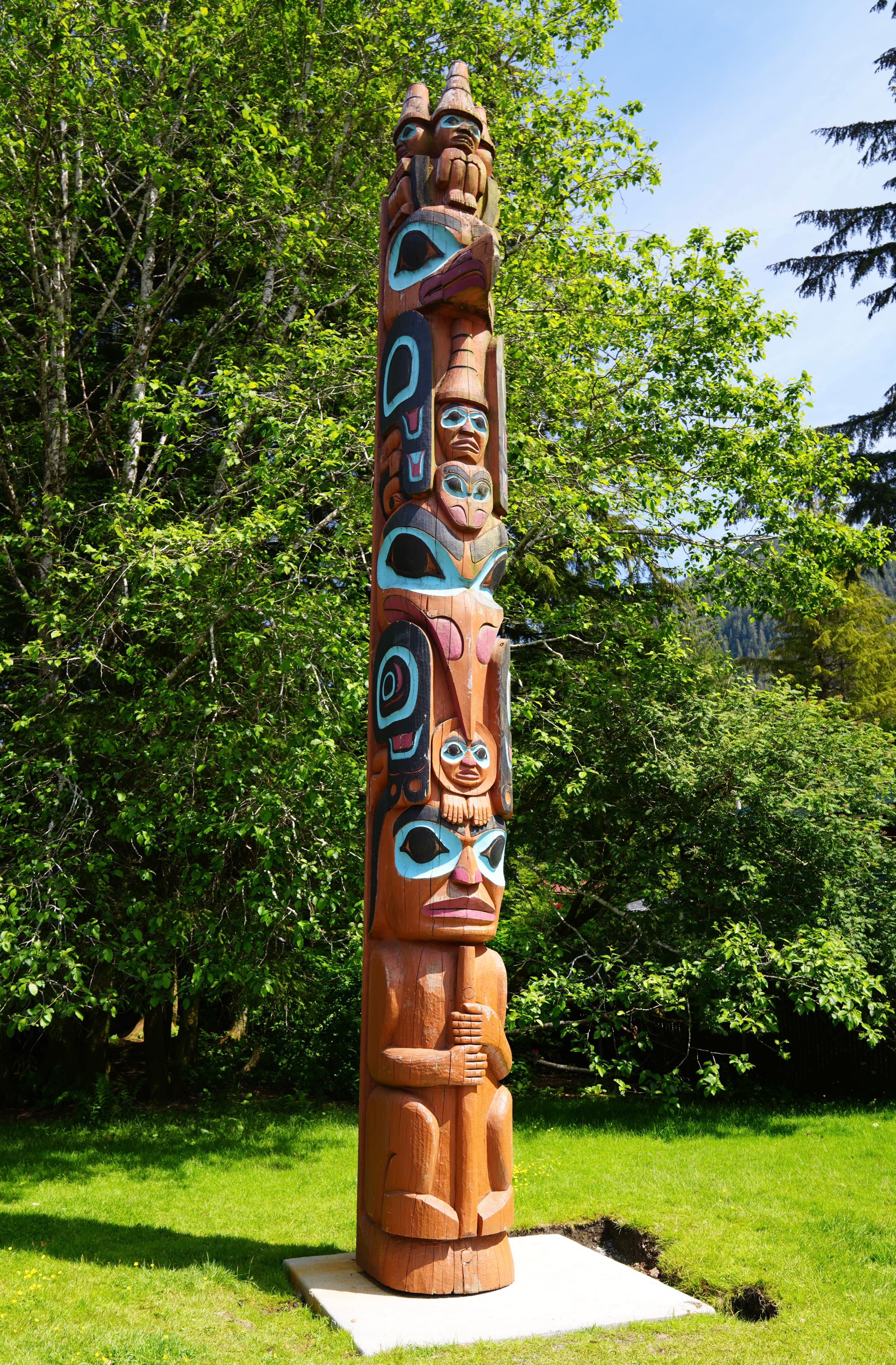 A totem pole at the Totem Heritage Center in Ketchikan, Alaska.