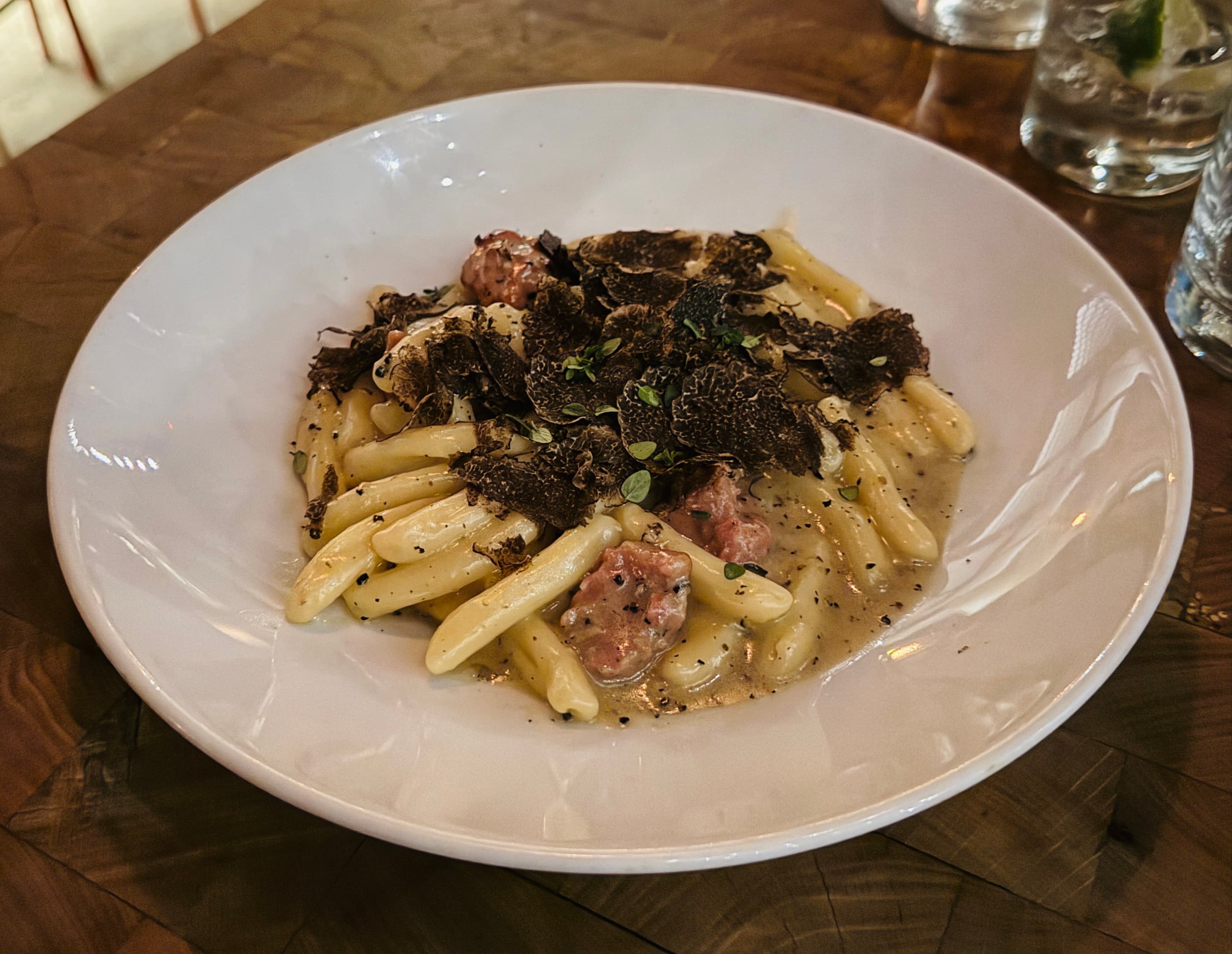Cavatelli alla Norcina at Bestia, Los Angeles, California (ricotta dumplings, black truffles, pork sausage, fresh thyme)