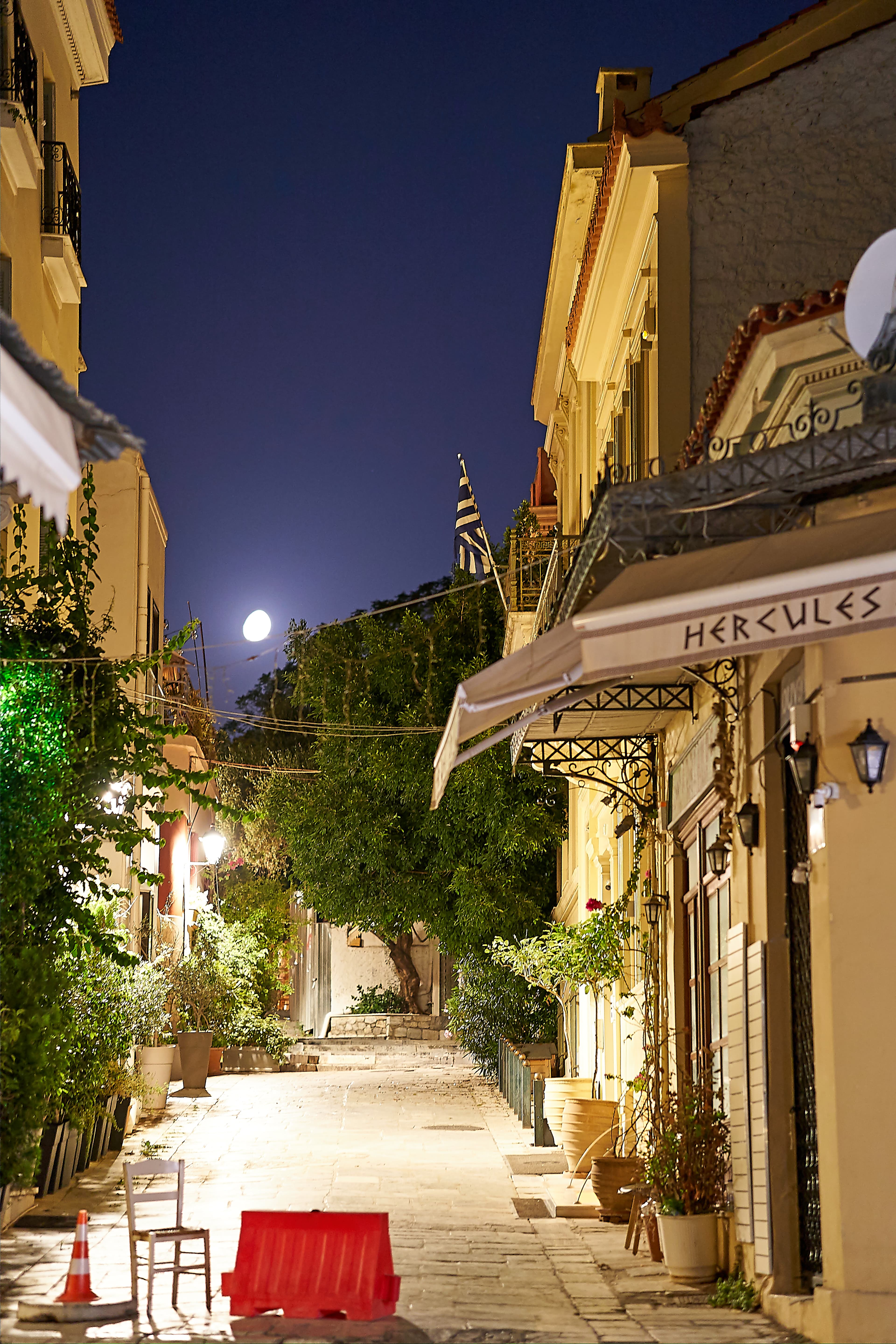 Thespidos Street in Plaka at night.