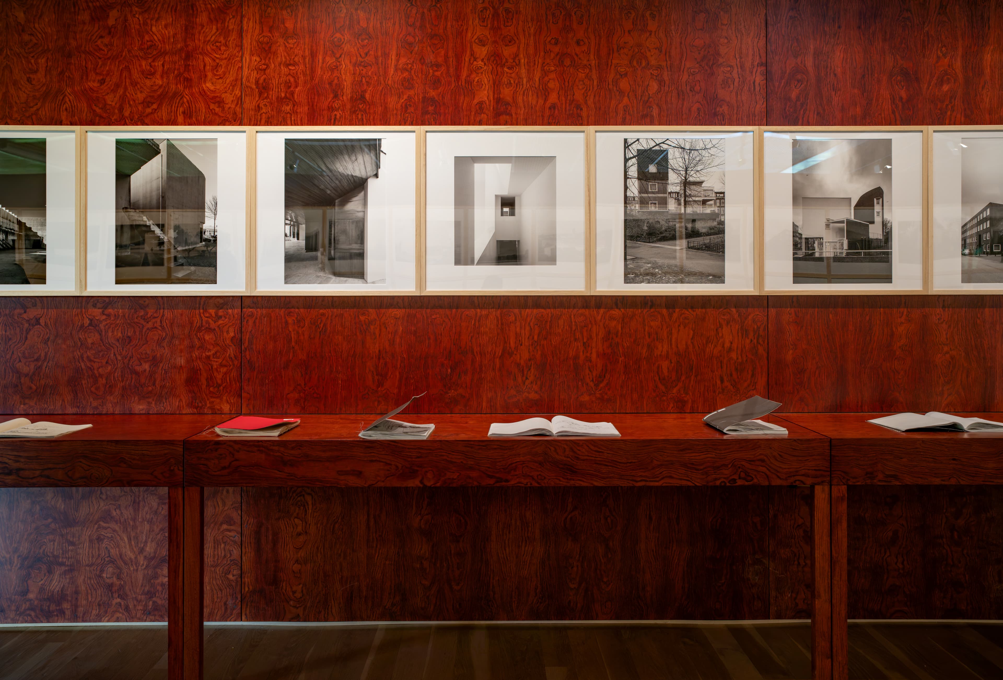 Black and white photographs and sketchbooks from the Siza temporary exhibition at the Calouste Gulbenkian Museum in Lisbon, Portugal.