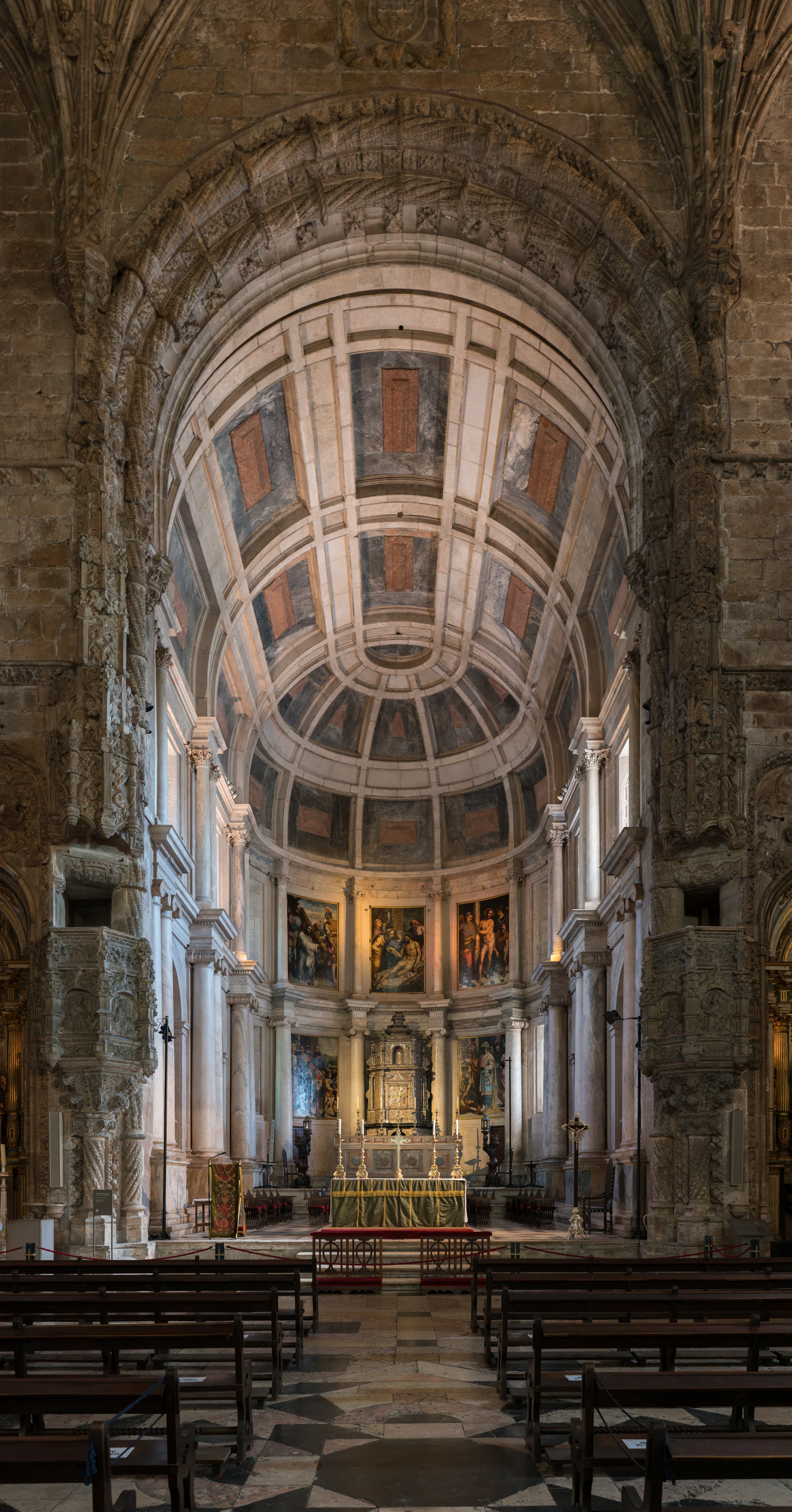 Main altar of the Church of Santa Maria de Belém, Mosteiro dos Jerónimos, Lisbon, Portugal.