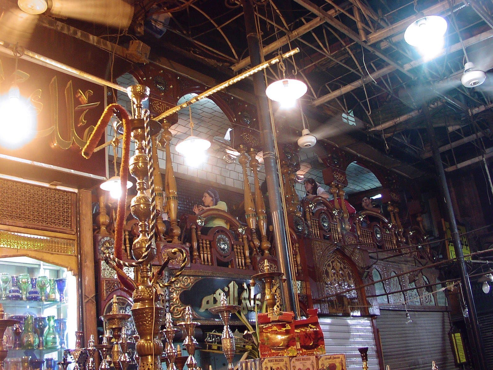 Cairo's Khan El Khalili at night: an atypical Oriental coffee shop.