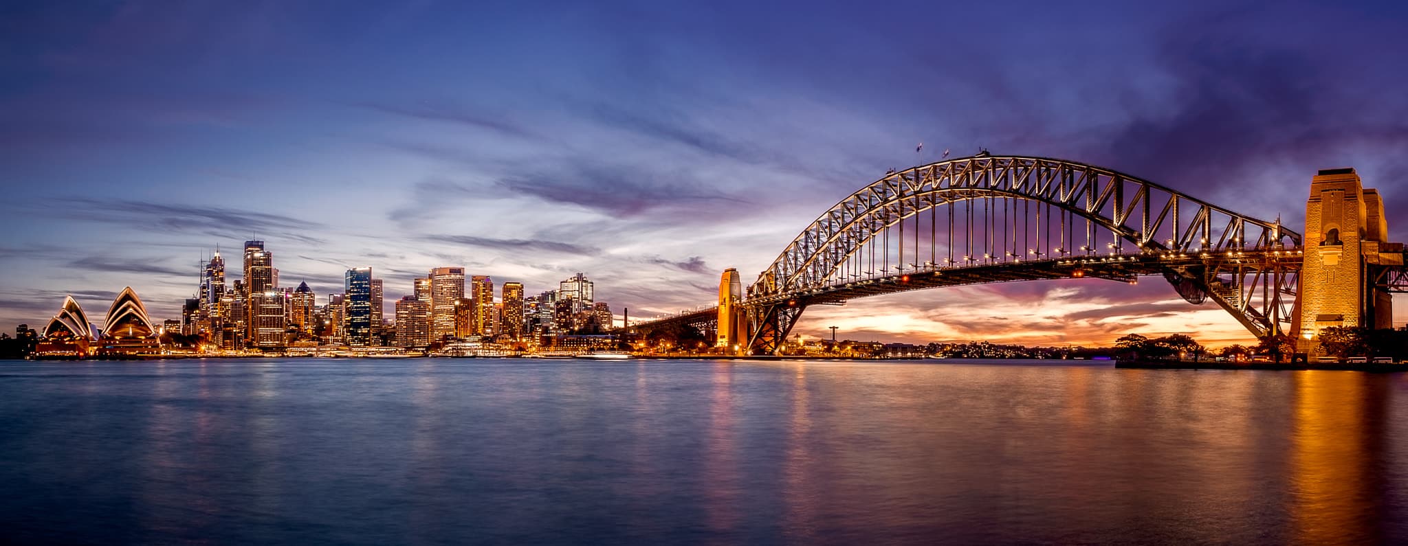 Sydney skyline during a spring sunset, taken from Jeffrey Street Wharf.